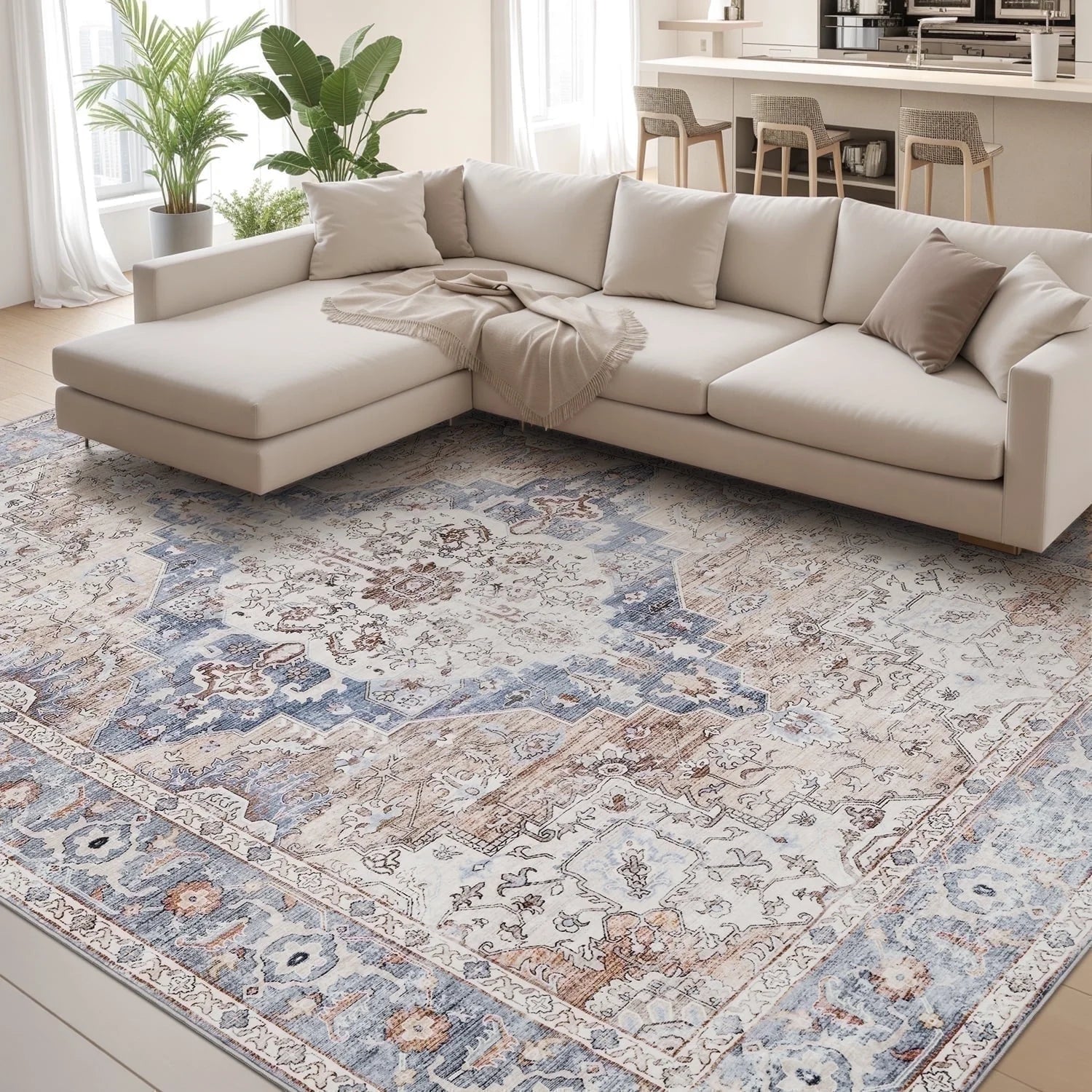 VUNATE 3'X5'Rugs for Living Room Washable Rugs Floral Vintage Area Rug Botanical Indoor Carpet Soft Rugs for Bedroom Office Entryway Kitchen Laundry Room Accent Rug Contemporary Home Decor Green