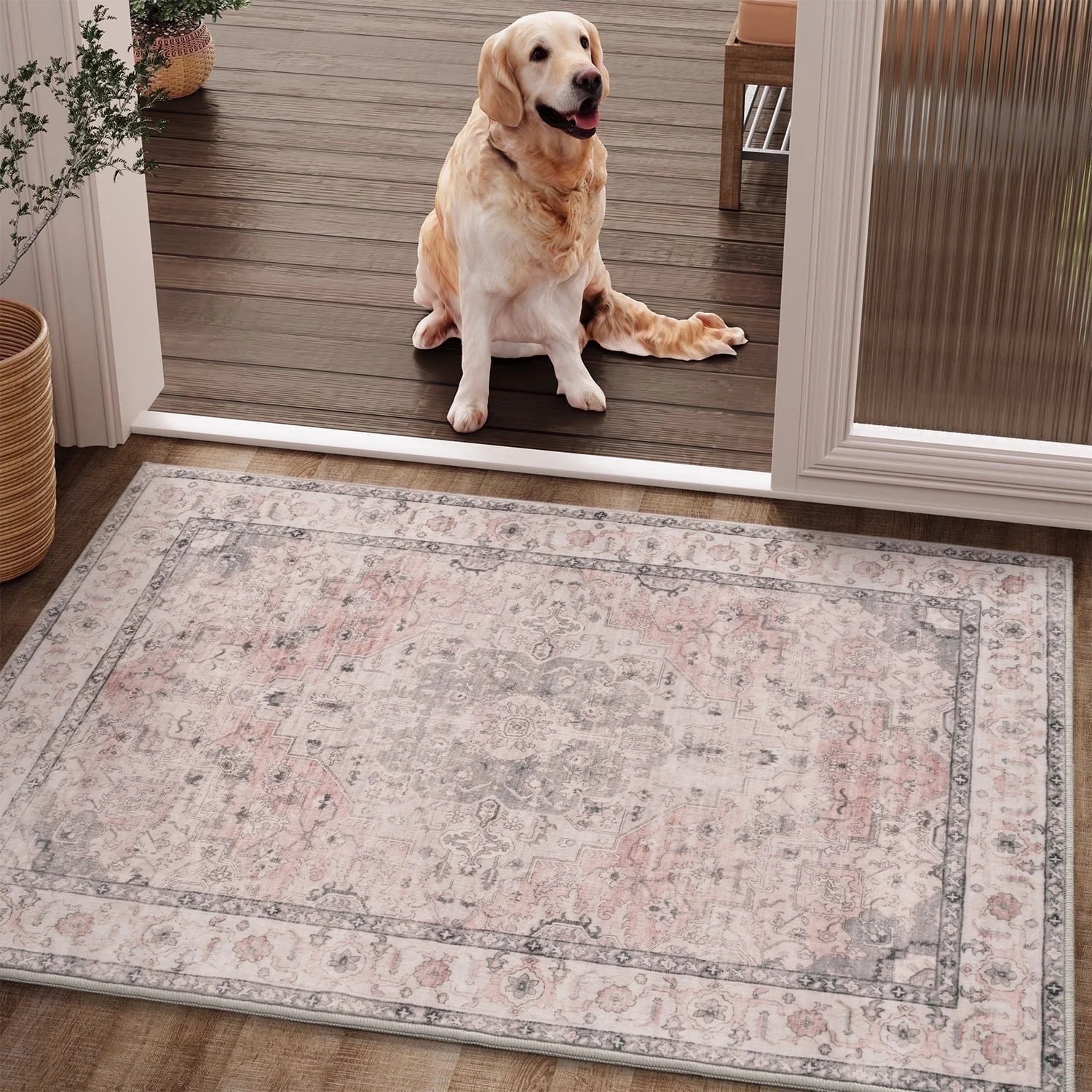 VUNATE 3'X5'Rugs for Living Room Washable Rugs Floral Vintage Area Rug Botanical Indoor Carpet Soft Rugs for Bedroom Office Entryway Kitchen Laundry Room Accent Rug Contemporary Home Decor Green