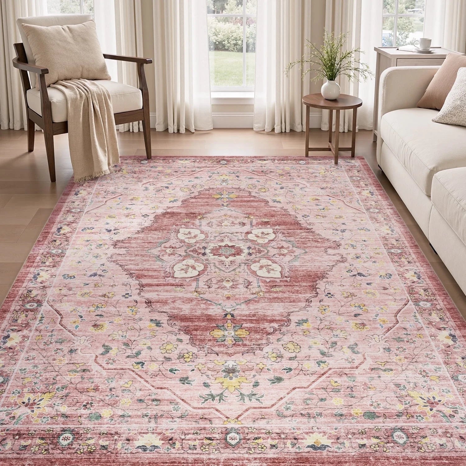 VUNATE 3'X5'Rugs for Living Room Washable Rugs Floral Vintage Area Rug Botanical Indoor Carpet Soft Rugs for Bedroom Office Entryway Kitchen Laundry Room Accent Rug Contemporary Home Decor Green