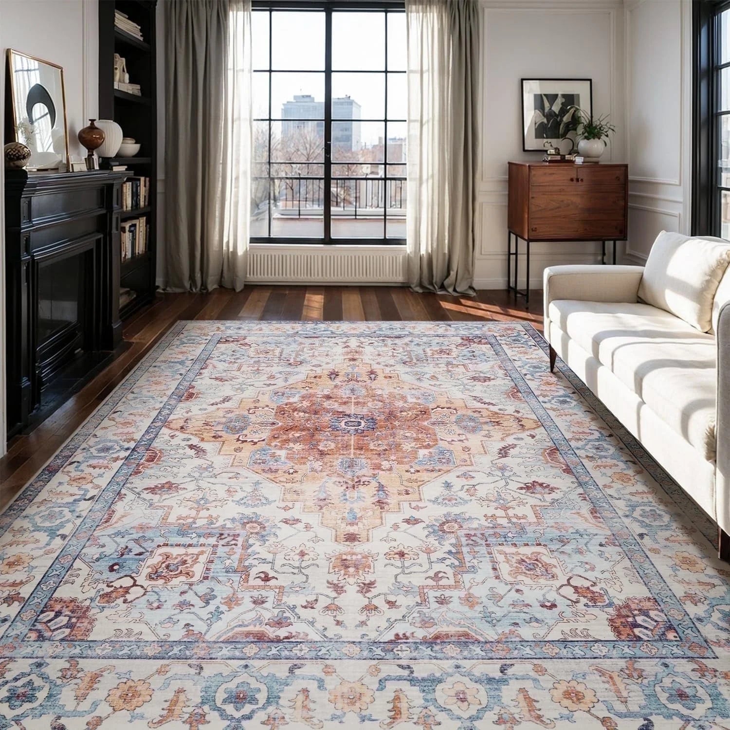 VUNATE 3'X5'Rugs for Living Room Washable Rugs Floral Vintage Area Rug Botanical Indoor Carpet Soft Rugs for Bedroom Office Entryway Kitchen Laundry Room Accent Rug Contemporary Home Decor Green