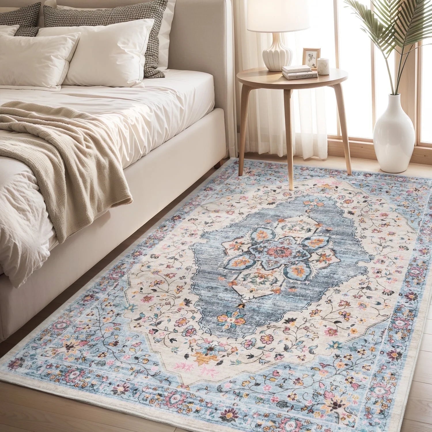 VUNATE 3'X5'Rugs for Living Room Washable Rugs Floral Vintage Area Rug Botanical Indoor Carpet Soft Rugs for Bedroom Office Entryway Kitchen Laundry Room Accent Rug Contemporary Home Decor Green