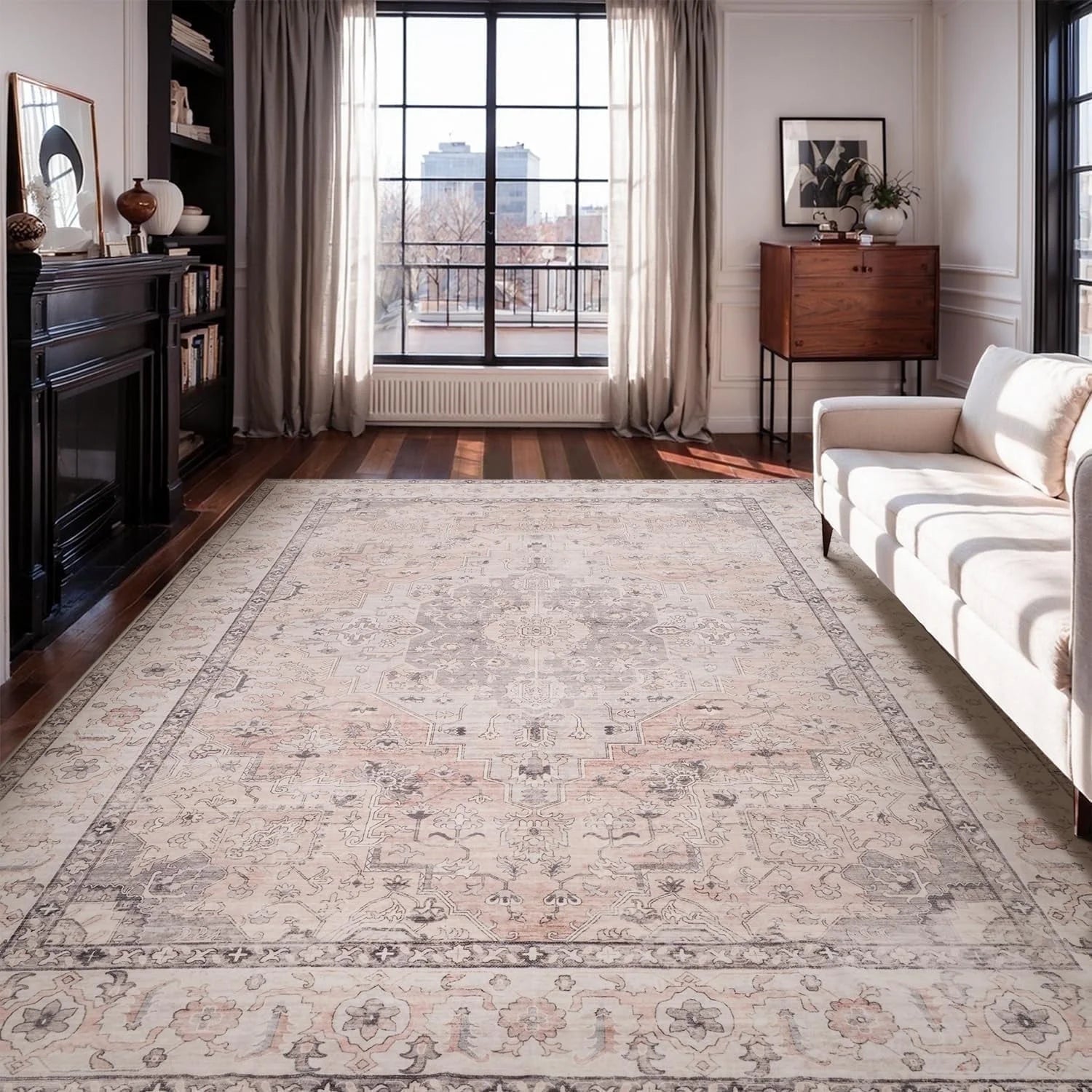 VUNATE 3'X5'Rugs for Living Room Washable Rugs Floral Vintage Area Rug Botanical Indoor Carpet Soft Rugs for Bedroom Office Entryway Kitchen Laundry Room Accent Rug Contemporary Home Decor Green