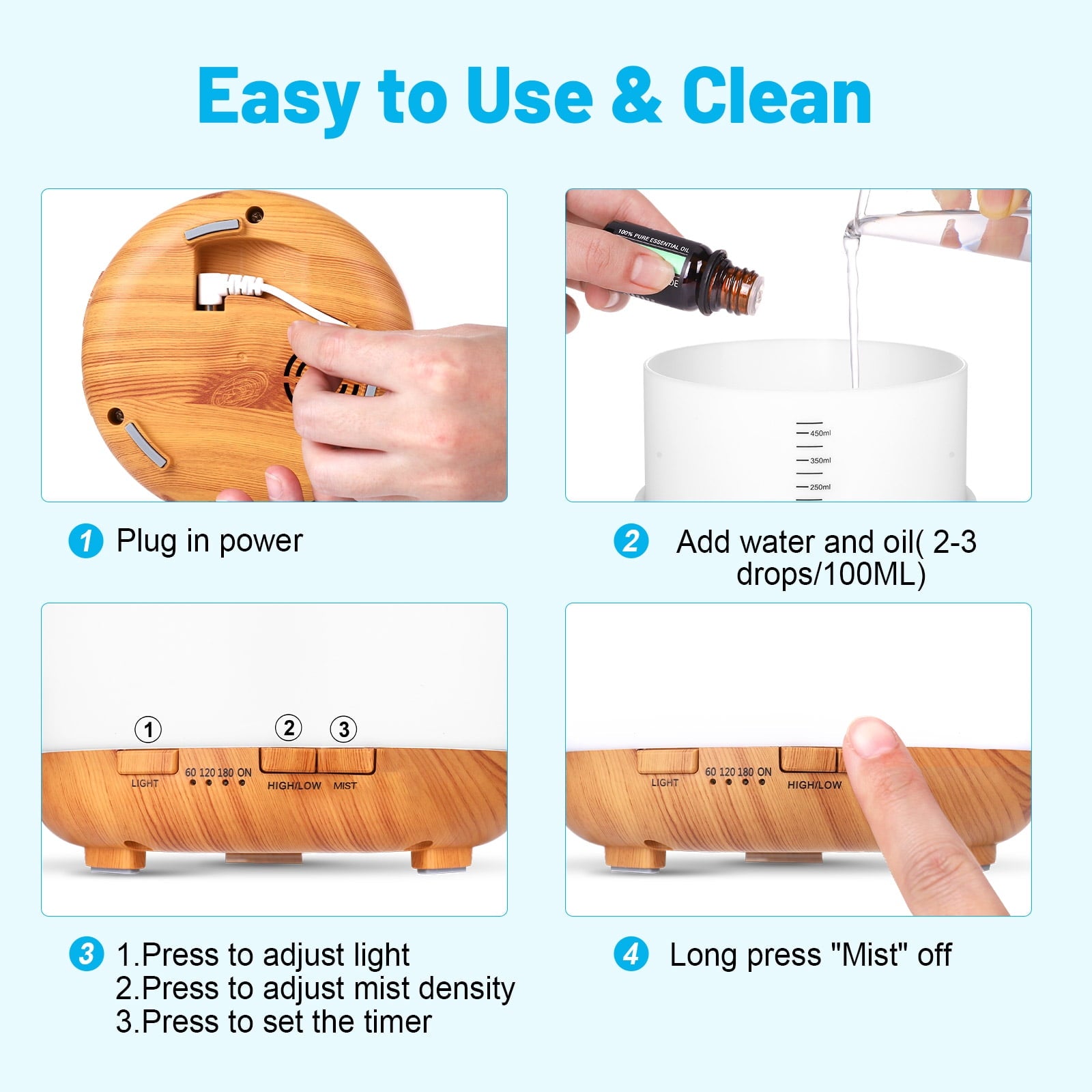  500ml Water Scent Diffuser with Remote and 6 Essential Oils