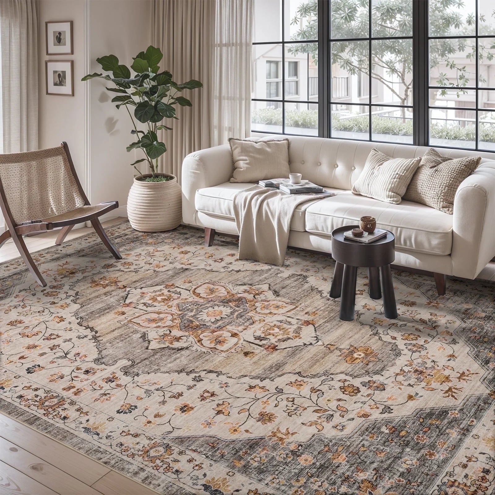 VUNATE 3'X5'Rugs for Living Room Washable Rugs Floral Vintage Area Rug Botanical Indoor Carpet Soft Rugs for Bedroom Office Entryway Kitchen Laundry Room Accent Rug Contemporary Home Decor Green