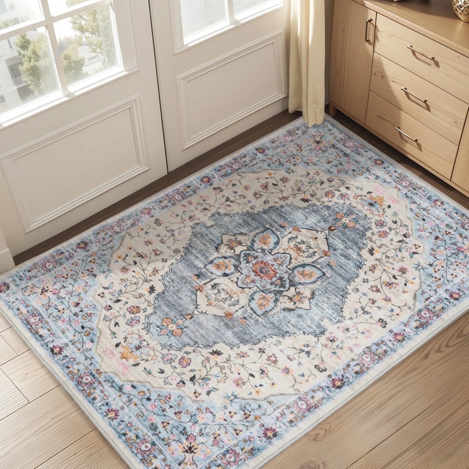 VUNATE 3'X5'Rugs for Living Room Washable Rugs Floral Vintage Area Rug Botanical Indoor Carpet Soft Rugs for Bedroom Office Entryway Kitchen Laundry Room Accent Rug Contemporary Home Decor Green
