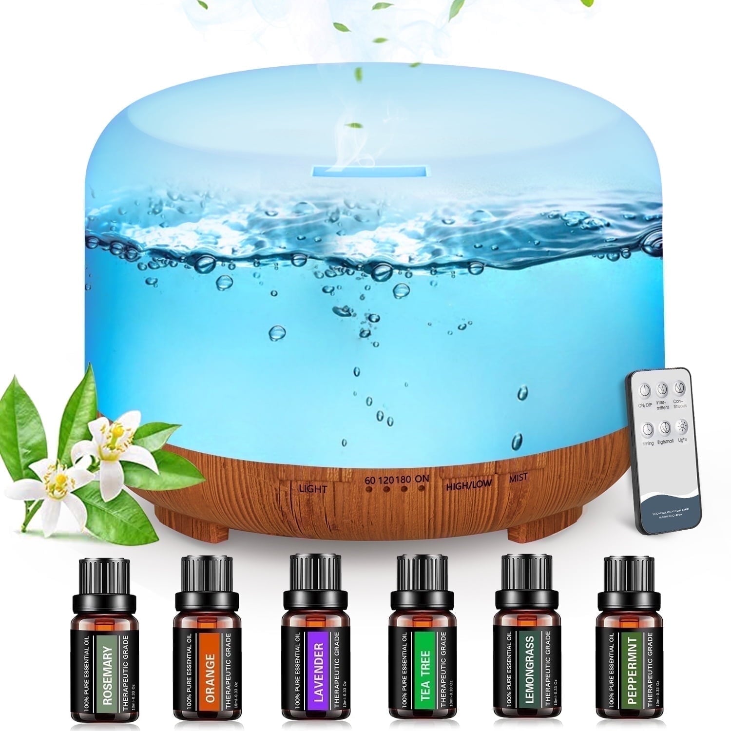  500ml Water Scent Diffuser with Remote and 6 Essential Oils