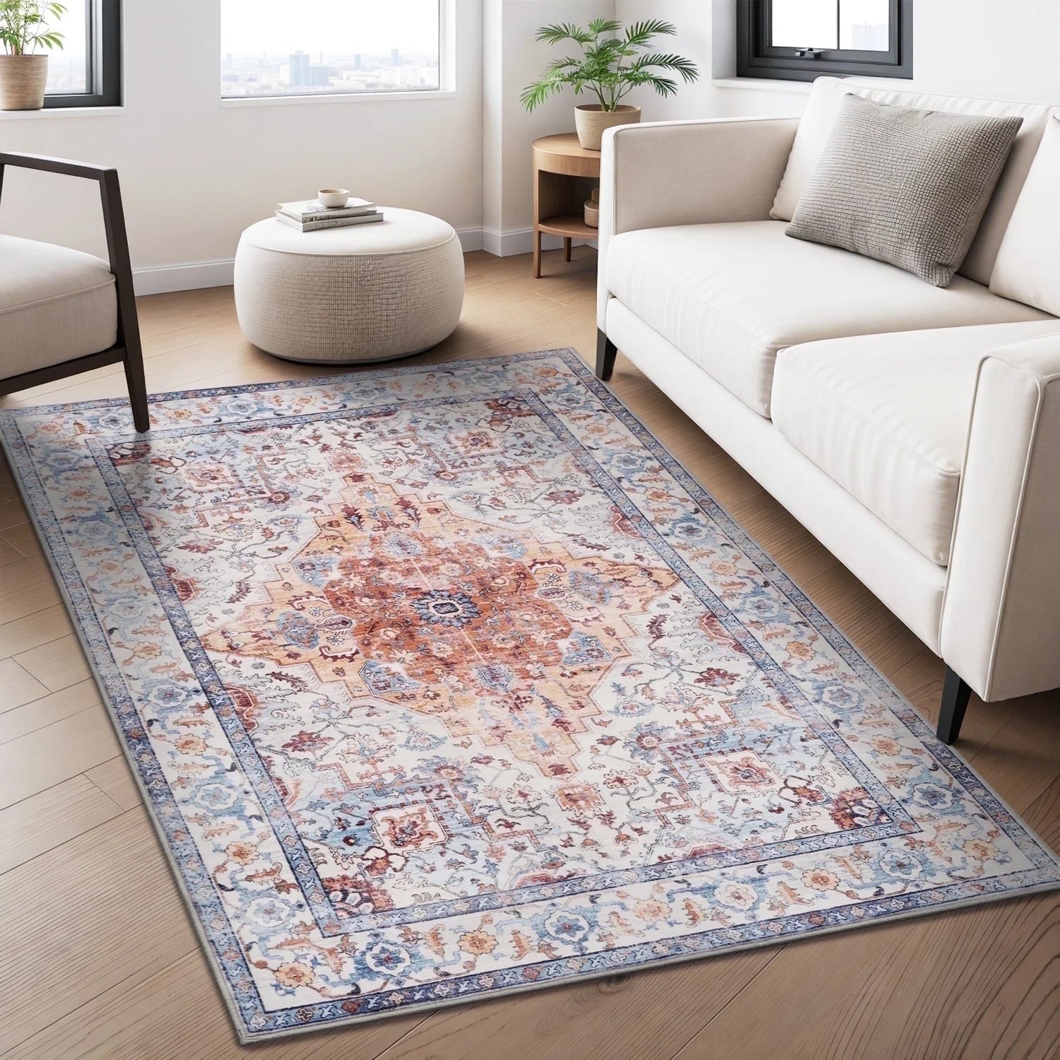 VUNATE 3'X5'Rugs for Living Room Washable Rugs Floral Vintage Area Rug Botanical Indoor Carpet Soft Rugs for Bedroom Office Entryway Kitchen Laundry Room Accent Rug Contemporary Home Decor Green