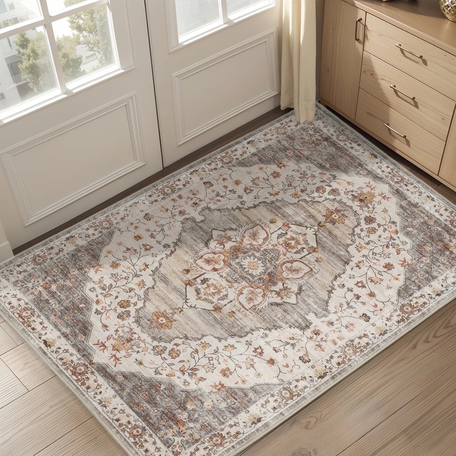 VUNATE 3'X5'Rugs for Living Room Washable Rugs Floral Vintage Area Rug Botanical Indoor Carpet Soft Rugs for Bedroom Office Entryway Kitchen Laundry Room Accent Rug Contemporary Home Decor Green