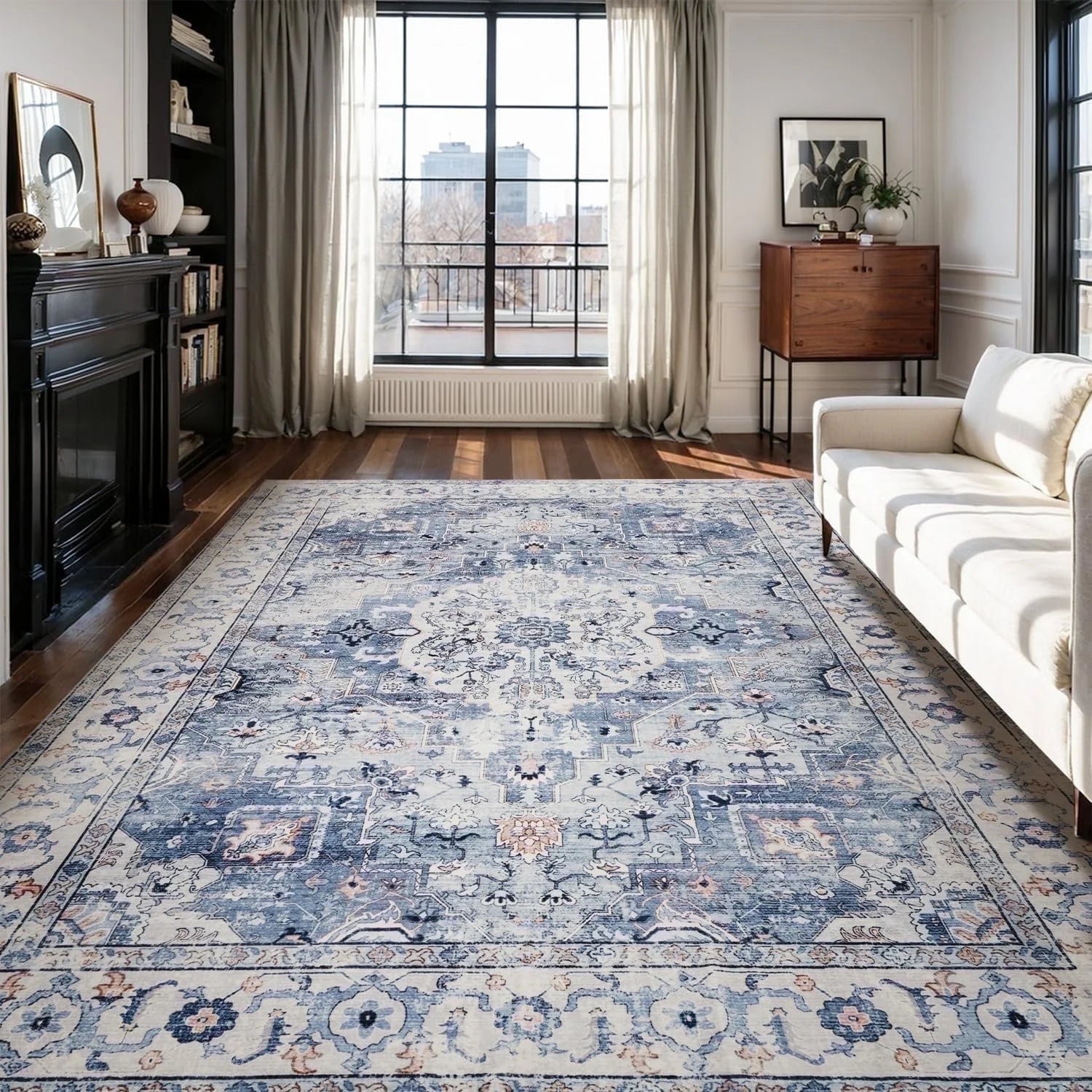 VUNATE 3'X5'Rugs for Living Room Washable Rugs Floral Vintage Area Rug Botanical Indoor Carpet Soft Rugs for Bedroom Office Entryway Kitchen Laundry Room Accent Rug Contemporary Home Decor Green