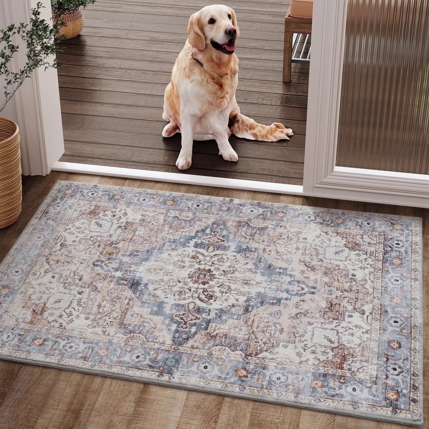 VUNATE 3'X5'Rugs for Living Room Washable Rugs Floral Vintage Area Rug Botanical Indoor Carpet Soft Rugs for Bedroom Office Entryway Kitchen Laundry Room Accent Rug Contemporary Home Decor Green