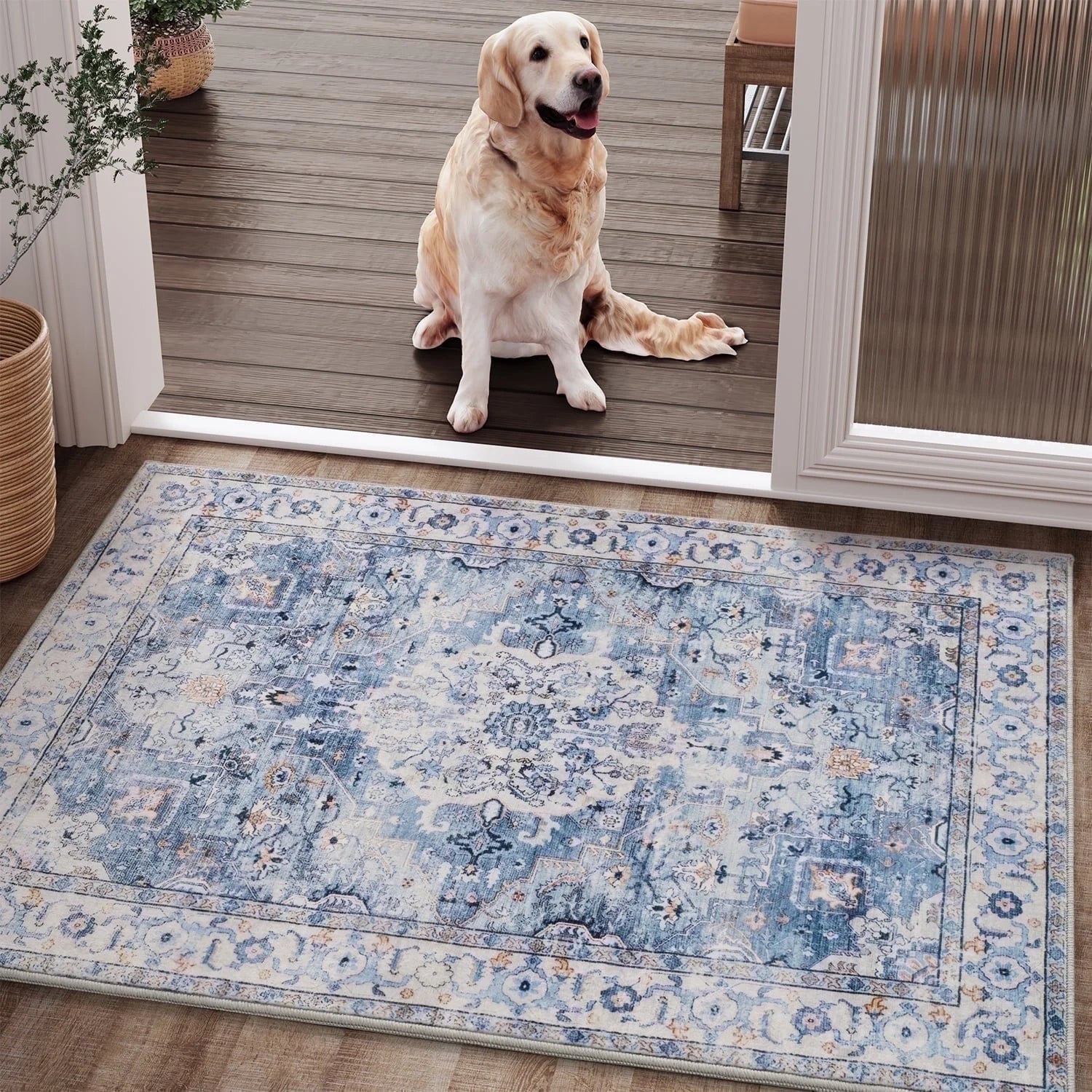 VUNATE 3'X5'Rugs for Living Room Washable Rugs Floral Vintage Area Rug Botanical Indoor Carpet Soft Rugs for Bedroom Office Entryway Kitchen Laundry Room Accent Rug Contemporary Home Decor Green