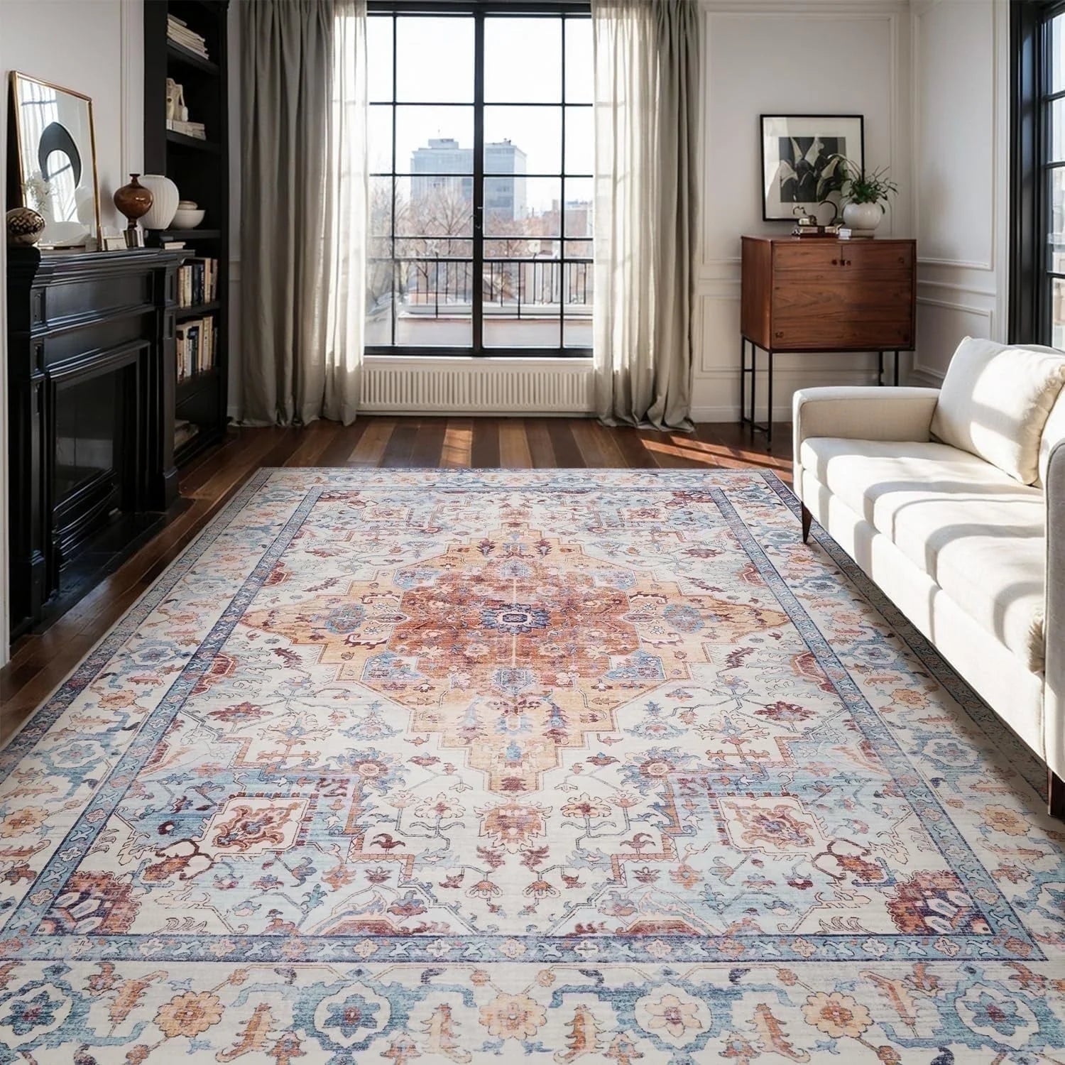 VUNATE 3'X5'Rugs for Living Room Washable Rugs Floral Vintage Area Rug Botanical Indoor Carpet Soft Rugs for Bedroom Office Entryway Kitchen Laundry Room Accent Rug Contemporary Home Decor Green