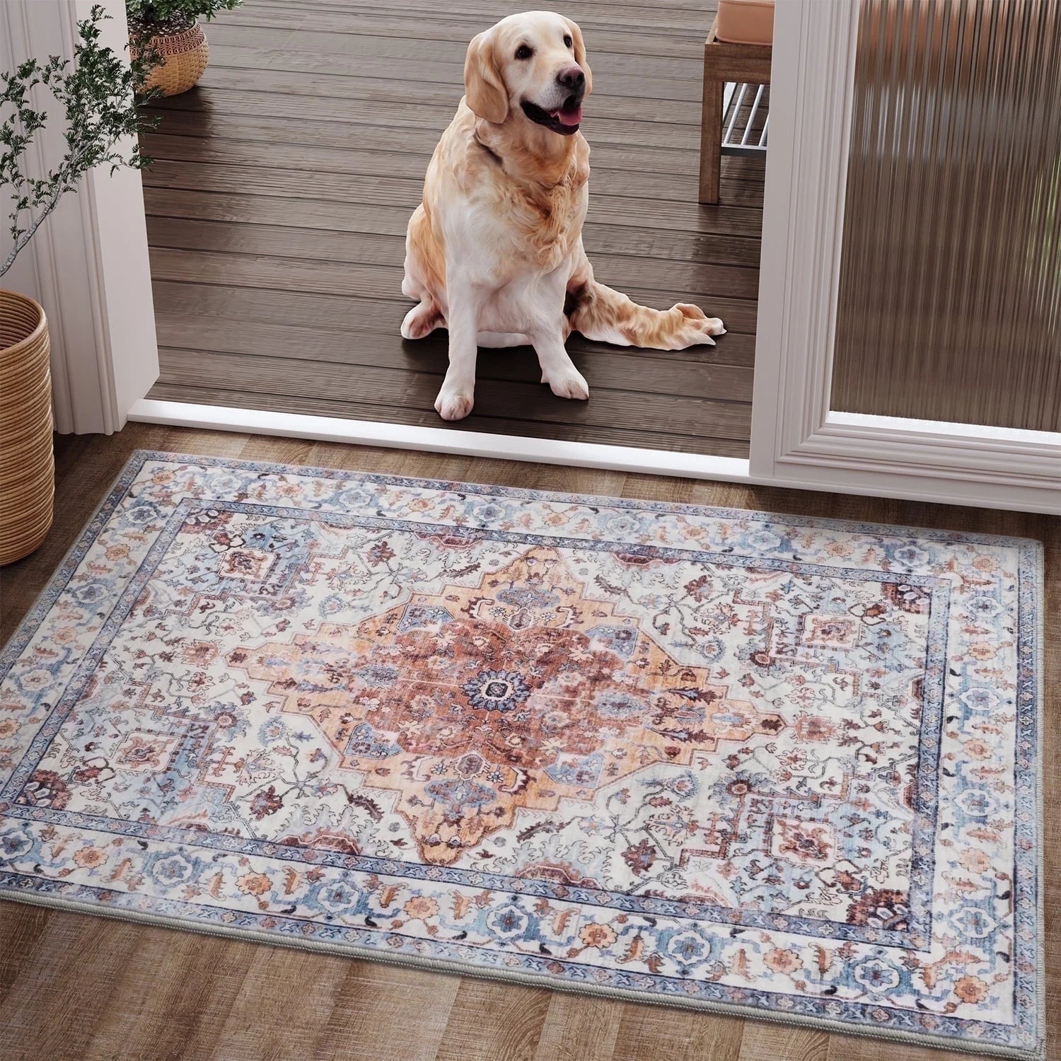 VUNATE 3'X5'Rugs for Living Room Washable Rugs Floral Vintage Area Rug Botanical Indoor Carpet Soft Rugs for Bedroom Office Entryway Kitchen Laundry Room Accent Rug Contemporary Home Decor Green