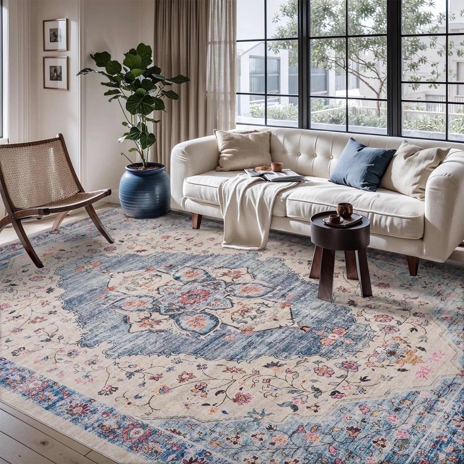 VUNATE 3'X5'Rugs for Living Room Washable Rugs Floral Vintage Area Rug Botanical Indoor Carpet Soft Rugs for Bedroom Office Entryway Kitchen Laundry Room Accent Rug Contemporary Home Decor Green