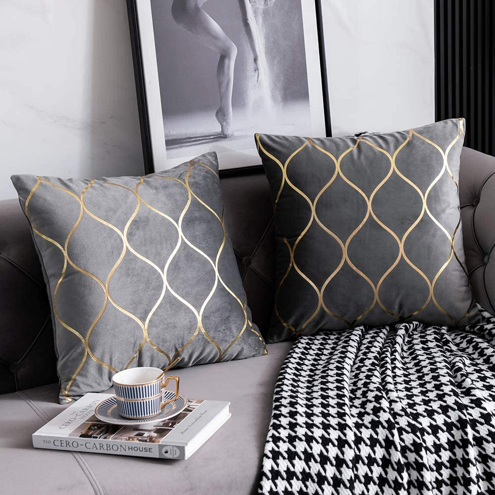 Gold Velvet Throw Pillow Covers (Set of 2)